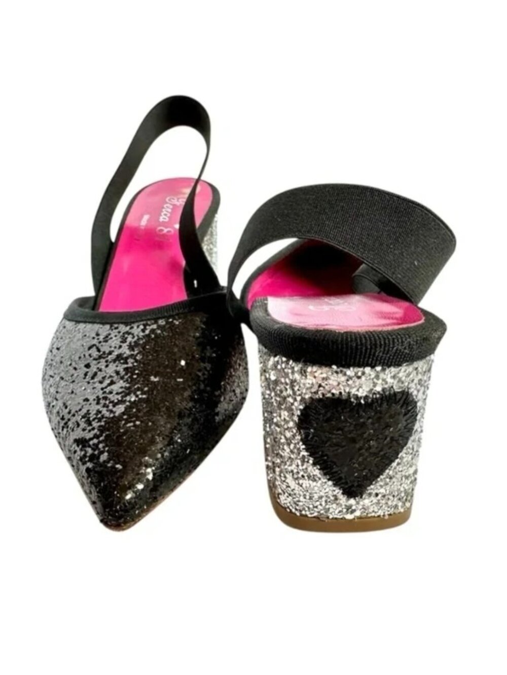 Italian Ferca heel made in Italy 81 glam sparkle black block heel with heart